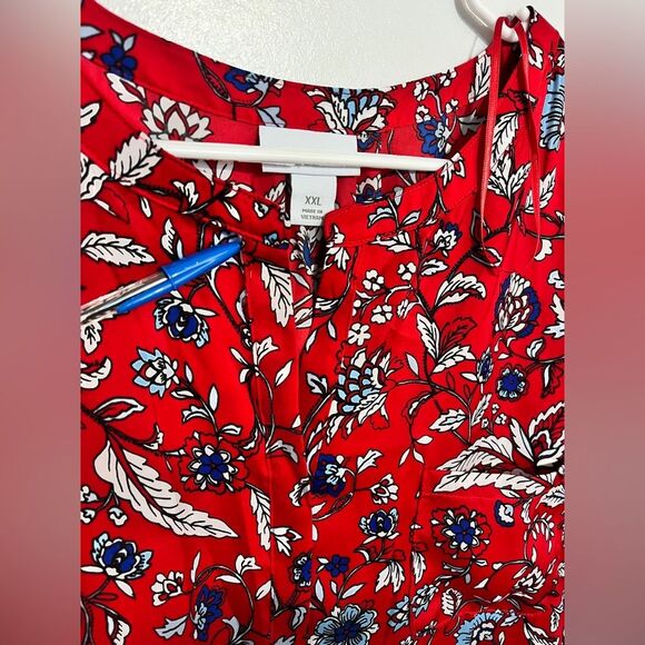 NWT Liz Claiborne Red Floral Split Crew Neck Blouse Sz XXL (20) - Picture 3 of 10